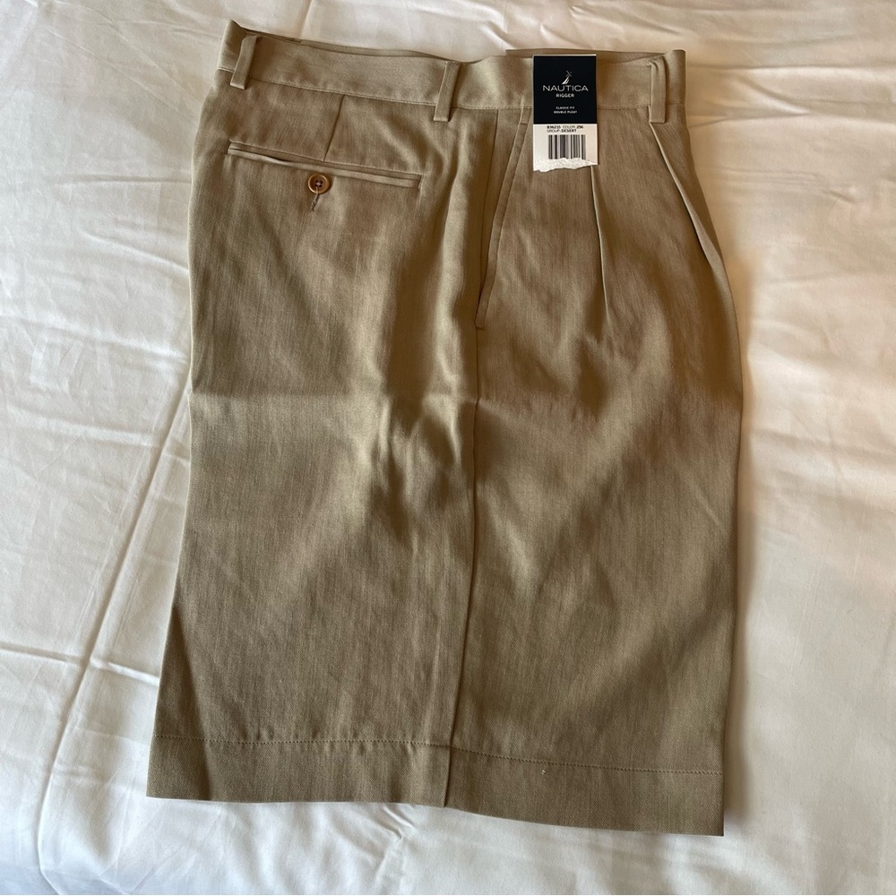NWT Nautica Mens Tan Silk Linen Blend Shorts Size 33 (waist measures 16" across) - Picture 2 of 8